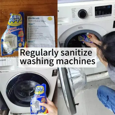 a person loading a washing machine with a detergent at Sathon-Charoen Nakhon Condo in Bangkok