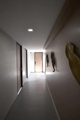 a hallway with two birds on the wall and a door at BTS 46 - Near BTS Phrakhanong in Bangkok