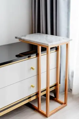 a table with a marble top on top of a dresser at 1 BR plus@42th FL /2-3 min walk to BTS MRT Ladprao in Bangkok