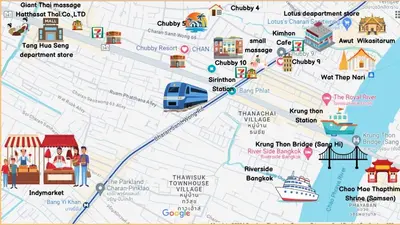 a map of a city with attractions at Chubby 9 single room in Bangkok