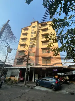 a blue car parked in front of a building at Suppamas Mansion ศุภมาส แมนชั่น in Bangkok Yai