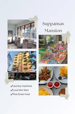 a collage of pictures of food in a store at Suppamas Mansion ศุภมาส แมนชั่น in Bangkok Yai