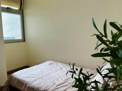 a bedroom with a plant next to a bed at Cozy Victoria Lakeview 5 mins to Impact Muang Thong in Ban Bang Phang