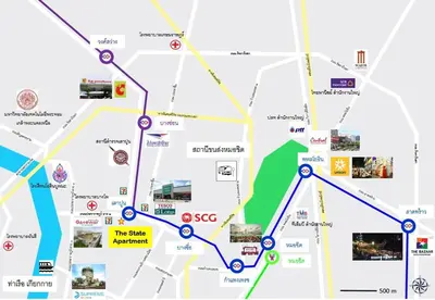 a map of the city of dubai with attractions at The State Apartment in Bangkok