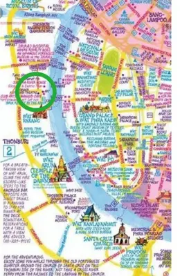 a map with a green circle in the middle at Mimi Cozy Apartment- Old town Siriraj Wanglang Market in Bangkok