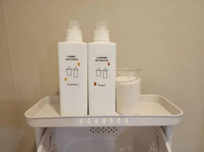 two bottles of detergent sitting on top of a sink at Condominium - Sukhumvit Soi 5 BTS Nana- Room Size 50m2 in Bangkok