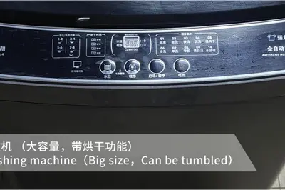 a close up of a washing machine with a sticker on it at \u66fc\u8c37\u8f89\u714c \u65fa\u4e2d\u5e26\u9759 \u5e26\u5ead\u9662\u76843\u4e2a\u623f\u95f4\u72ec\u7acb\u522b\u5885 \u9884\u8ba25\u5929\u4ee5\u4e0a\u63d0\u4f9b\u514d\u8d39\u63a5\u673a\u4e00\u6b21 in Bang Rak