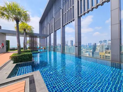 a swimming pool on the roof of a building at The Address 28 in Bangkok