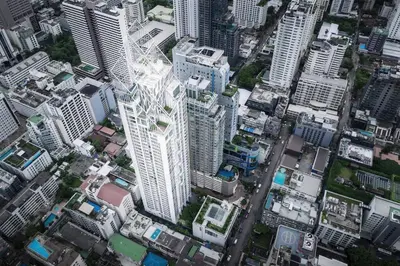 an overhead view of a city with tall buildings at 2 BR Suite at BTS NANA Sukhumvit 11 Floor 15 Pool not permitted in Bangkok