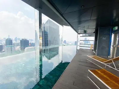 a view of the city from the top of a building at Luxury Skyview 1BR - Ultra Fast WiFi - Chit Lom in Bangkok