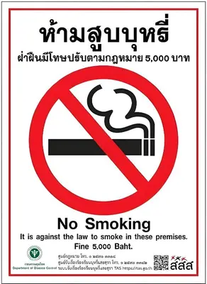 a sign with a no smoking sign on it at The Hidden Giant Swing เดอะ ฮิดเด้น เสาชิงช้า in Bangkok