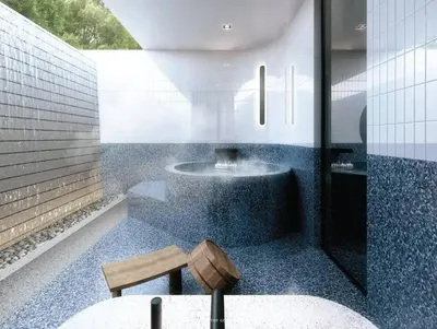 a bathroom with a circular sink and a bench at Luxurious River View chao phraya river in Bangkok