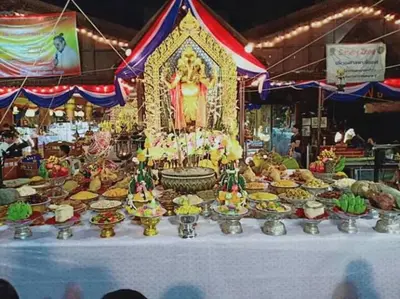 a table with a display of food on it at Cozy 1 Bedroom Apartment Close by Ratchada in Bangkok