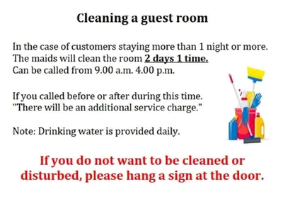 a flyer for cleaning a guest room with a text box at XX Mitr Inn Yaowarat China town -มิตร อินน์ เยาวราช in Bangkok