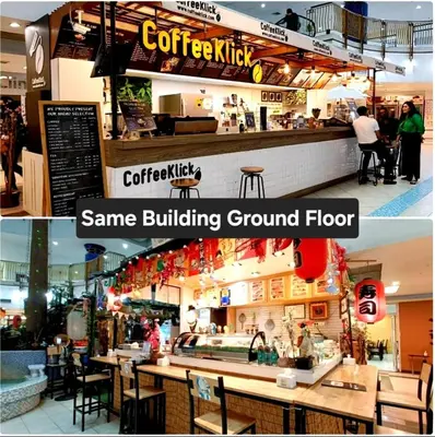a collage of two pictures of a restaurant at River View Active 6 in Bangkok