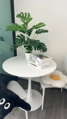 a white table with a potted plant and books on it at 1Bed Room Near Airport DMK BTS Swimming Pool Gym Monthly rental in Sathani Lak Si