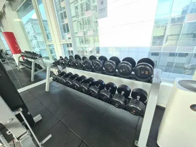 a row of dumbbells in a gym at Comfort Zone in Bangkok