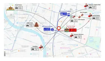 a map of a city with red circles at Vélin - Banthat Thong in Bangkok