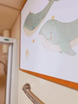 a painting of a dolphin on a wall at 55sqm Hispeed LAN WiFi workplace 24h maxvalu in Bangkok