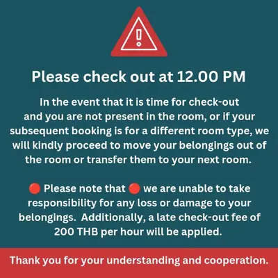 a sign that says please check out at at XX Yon INN Sukhumvit 4- BTS Nana in Bangkok