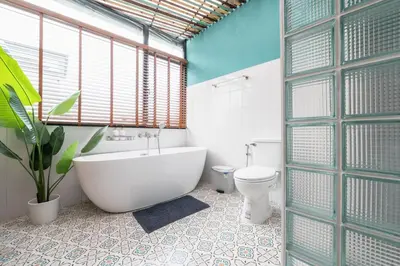 a bathroom with a white tub and a toilet at Sao Chingcha Near Khao San Road MRT 3 bathtub in Bangkok