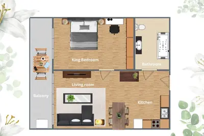 a floor plan of a small apartment with a room at King-Suite with Balcony and a full Kitchen near ThonglorBTS in Khlong Toei