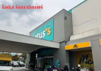 a store with a sign on the side of it at Loft at sanambinnam in Ban Bang Talat