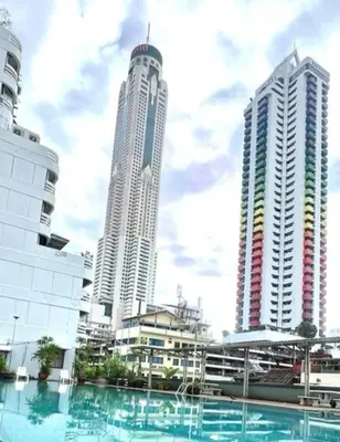 two tall buildings in a city with a swimming pool at ATHIVAT Royal Pratunam in Bangkok