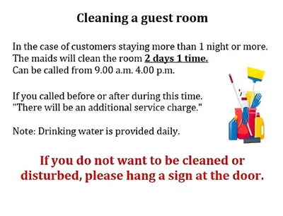 a flyer for cleaning a guest room with a text box at xxThe Hidden Giant Swing เดอะ ฮิดเด้น เสาชิงช้า in Bangkok