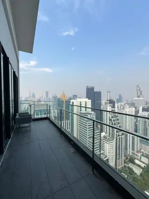a balcony with a view of a city skyline at Downtown Luxury Apartment, Asok Cowboy Lane, 400m from BTS in Bangkok