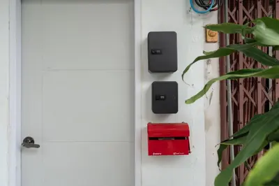 a white door with a red mailbox next to it at Bangkok Group Haven - 6BR Bangchak BTS 12 sleeps RB4 in Amphoe Phra Khanong