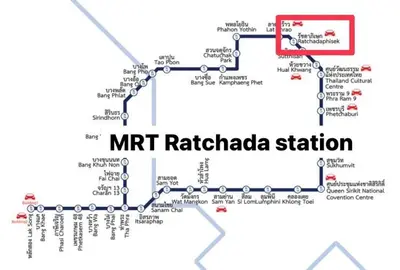 a map of the metro rattkaka station at Modern 5-Bedroom Townhome near MRT and Local Charm in Bangkok