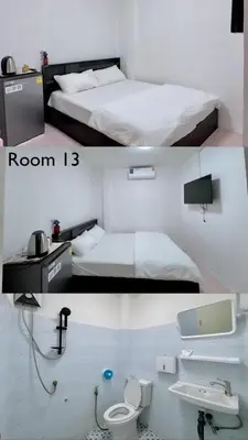 two pictures of a bedroom with a bed and a bathroom at Baan alisa 13 in Nonthaburi