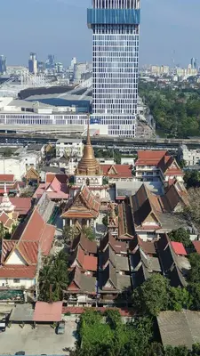 an overhead view of a city with buildings and a pagoda at Life city 1 in Bang Chak