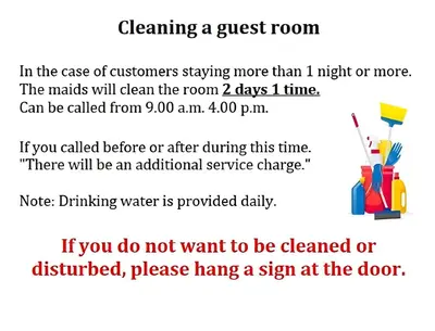 a flyer for cleaning a guest room with a text box at XX GO INN Khaosan โก อินน์ ตรอกข้าวสาร in Bang Bua Thong Railway Station