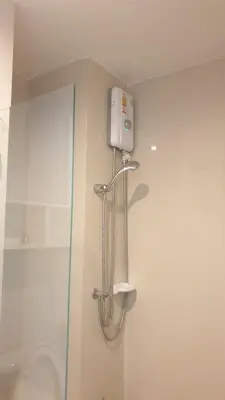 a shower in a bathroom with a phone on the wall at Manor Riverfront Stay, Chaophraya View Condo, Nonthaburi in Ban Tha It (1)
