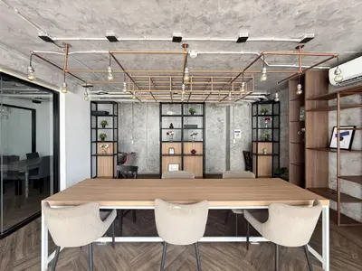a conference room with a wooden table and chairs at Near BTS - Near Iconsiam - Pool and Gym - Sontana in Bangkok