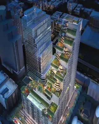an overhead view of a city with tall buildings at Park payathai 28 in Bangkok