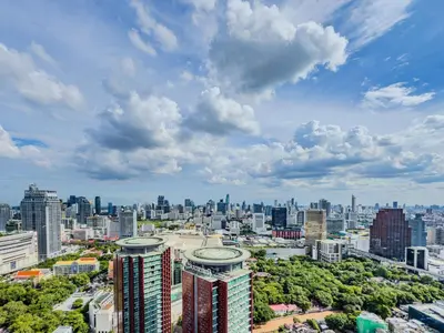 a view of a city with buildings and trees at Luxury Residence in Central of Bangkok Siam Paragon Central World in Pratunam