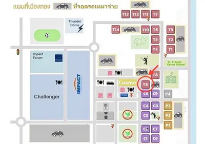 a floor plan of a building with icons on it at Hi Impact Muangthong T9 in Nonthaburi