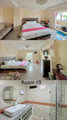 two pictures of a room with a bed and a bathroom at Baan Kalaya Homestay in Nonthaburi