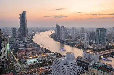 a view of a river in a city with buildings at Hangover State Tower Stunning River View in Bangkok