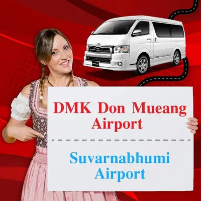 a woman standing next to a white van at T8 Guest House Don Mueang Challenger in Bangkok