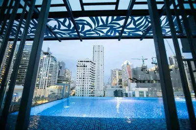 a view of a large swimming pool in a city at Arte Hotel - SHA Extra Plus in Bangkok