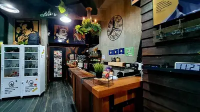 a bar in a restaurant with a counter at Rent V38 #420 friendly Thailand in Bangkok