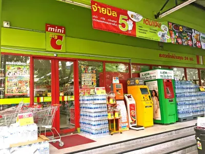 a grocery store aisle with a grocery store with a grocery store at Rio Monte Residence in Bangkok