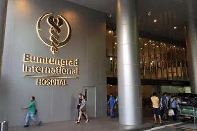 a group of people walking in front of a hospital at Dazzle Residence in Bangkok