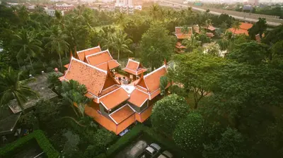 an overhead view of a large house with trees at Dhabkwan Resort in Nonthaburi