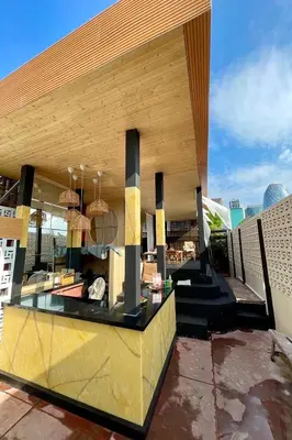 a kitchen on top of a building at Blu Cabin Ari Stylish Gay Poshtel in Bangkok