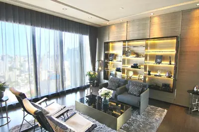 a living room with a couch and a table at Luxurious & Romantic in the Heart of BKK. MRT/BTS! in Bangkok